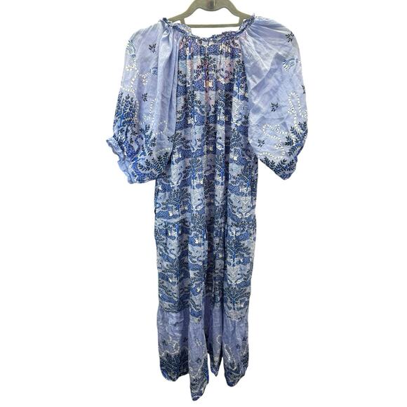 Printfresh Blue Maxi Dress Medium Silk Cotton Blend Boho Animal Print - Picture 5 of 12